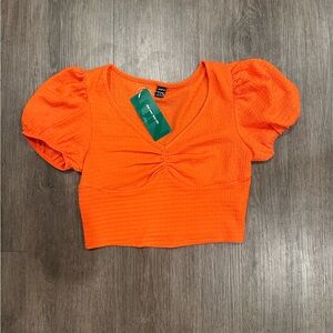 SHEIN Bright Orange Puff Sleeve Crop Top